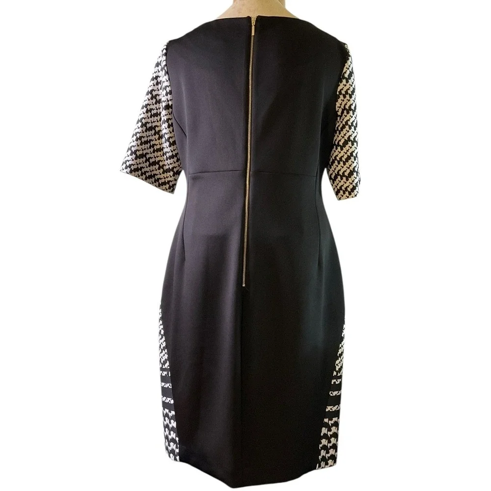 Karl Lagerfeld Paris Houndstooth Sheath Women's Dress Black White Zipper Size 16 - Picture 3 of 13